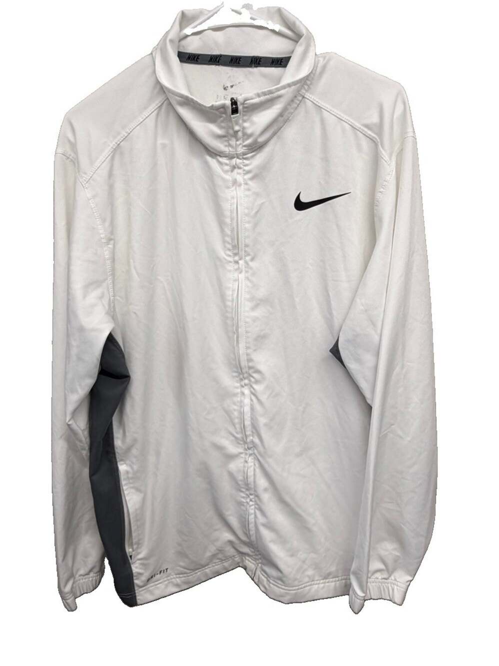 Nike Dri-FIT Mens Large Full Zip Running Jacket White Gray 404107-100 2012